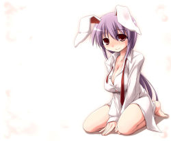 Rule 34 | 1girl, animal ears, breasts, rabbit ears, cleavage, female focus, kurikara, large breasts, open clothes, open shirt, reisen udongein inaba, shirt, solo, touhou