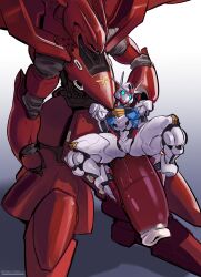 Rule 34 | absurdres, armor, artist name, blue eyes, char&#039;s counterattack, char&#039;s counterattack - beltorchika&#039;s children, commentary, english commentary, foreskin, gradient background, green eyes, grey background, gundam, gundam aerial, gundam suisei no majo, head tilt, highres, huge penis, joints, looking down, looking up, mecha, mechanical parts, mobile suit, nightingale (gundam), one-eyed, penis, pussy, red armor, robot, robot girl, robot joints, shadow, simple background, size difference, specter l, spread legs, surprised, v-fin, white armor, white background