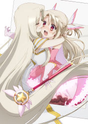 Rule 34 | 2girls, :d, absurdly long hair, absurdres, arms around neck, blush, closed eyes, detached sleeves, dress, fate/kaleid liner prisma illya, fate (series), feather hair ornament, feathers, floating hair, gloves, hair between eyes, hair ornament, highres, holding, holding staff, hug, illyasviel von einzbern, irisviel von einzbern, layered skirt, long hair, long sleeves, magical girl, mother and daughter, multiple girls, open mouth, outstretched arms, pink feathers, pink sleeves, red eyes, silver hair, skirt, sleeveless, sleeveless dress, smile, staff, tears, two side up, very long hair, white dress, white gloves, white skirt
