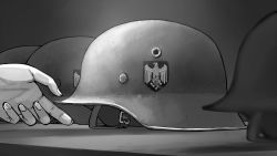 Rule 34 | bird, chin strap, combat helmet, eagle, emblem, erica (naze1940), germany, greyscale, helmet, highres, military, monochrome, original, stahlhelm, world war ii
