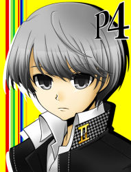 Rule 34 | 1boy, atlus, grey eyes, grey hair, ichigou miya, male focus, narukami yuu, persona, persona 4, school uniform, solo