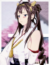 Rule 34 | 10s, 1girl, alternate hairstyle, bad id, bad pixiv id, blue eyes, brown hair, hairband, japanese clothes, kantai collection, kongou (kancolle), long hair, nontraditional miko, pout, solo, tazuma (u283), twintails
