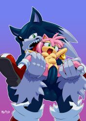 Rule 34 | 1boy, 1girl, amy rose, animal nose, arms up, artist name, blue fur, blue hair, body fur, boots, breasts, claws, clitoral hood, commission, erection, furry, furry female, furry male, furry with furry, gradient background, green eyes, grey fur, grey hair, hairband, half-closed eyes, hands up, hetero, knee boots, large insertion, large penis, long hair, medium breasts, multicolored hair, navel, nipples, nude, open mouth, outline, penis, pink fur, pink hair, purple background, pussy, red footwear, red hairband, rockthebull, sex, sharp teeth, short hair, sidelocks, signature, simple background, size difference, sonic (series), sonic the werehog, sonic unleashed, spiked hair, spread legs, stomach bulge, teeth, testicles, two-tone fur, two-tone hair, uncensored, vaginal, white outline