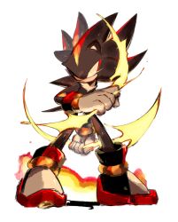 Rule 34 | black fur, energy weapon, furry, furry male, gloves, hedgehog, hedgehog boy, hedgehog ears, hedgehog tail, highres, quill, red fur, shadow the hedgehog, shoes, sonic (series), spiked hair, usa37107692, yellow eyes