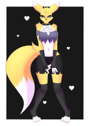 Rule 34 | absurdres, black sclera, blue eyes, colored sclera, cosplay, digimon, fox, heart, highres, loona (helluva boss), loona (helluva boss) (cosplay), renamon, renemon, tail
