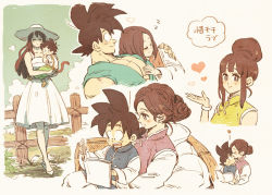 Rule 34 | 1girl, 3boys, :d, ^ ^, amepati, bare legs, black hair, blue sky, blunt bangs, book, bracelet, breasts, carrying, chi-chi (dragon ball), child, chinese clothes, cleavage, close-up, closed eyes, cloud, cloudy sky, collarbone, couple, crossed ankles, day, dougi, dragon ball, dragonball z, dress, expressionless, fence, fingernails, full body, grass, hair ornament, hairclip, hand on another&#039;s chest, hand on another&#039;s shoulder, hand up, happy, hat, heart, hetero, hill, hime cut, holding, holding book, jewelry, kiss, kissing forehead, long hair, looking at another, looking at viewer, looking away, medium breasts, monkey tail, mother and son, multiple boys, nature, open mouth, outdoors, pectorals, sidelocks, simple background, sitting, sitting on lap, sitting on person, sky, sleeping, sleeveless, sleeveless dress, smile, son gohan, son goku, son goten, spiked hair, standing, sun hat, sundress, surprised, suspenders, tail, teeth, thumb sucking, translation request, upper body, white background, white dress, white footwear, white headwear, wide-eyed, zzz