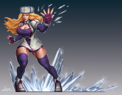 Rule 34 | 1girl, 2022, alternate color, artist name, ass, blonde hair, blue eyes, boots, breasts, buttons, cleavage, cleavage cutout, clothing cutout, coat, eyebrows, eyelashes, full body, fur hat, fur trim, gloves, hat, ice, kolin, large breasts, lips, long hair, nail polish, panties, purple thighhighs, red nails, solo, standing, street fighter, street fighter v, thick thighs, thighhighs, thighs, underwear, ushanka, wavy hair, wide hips, winter clothes, winter coat, xxx1320, zettai ryouiki