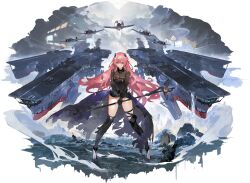 Rule 34 | 1girl, aircraft, airplane, artist request, azur lane, black dress, black footwear, black gloves, black thighhighs, boots, breasts, cannon, cape, cleavage, cloak, closed mouth, cloud, dress, full body, gloves, hair between eyes, headgear, high heel boots, high heels, highres, holding, holding staff, holding weapon, large breasts, long hair, looking at viewer, military, military vehicle, official art, pink eyes, pink hair, pleated dress, princeton (azur lane), princeton (meta) (azur lane), red eyes, rigging, see-through, ship, short dress, sky, smile, smoke, solo, staff, standing, thigh boots, thigh strap, thighhighs, torn clothes, turret, very long hair, warship, water, watercraft, weapon