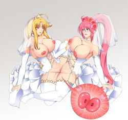 Rule 34 | 2girls, arm support, blonde hair, blue eyes, blush, grabbing another&#039;s breast, breasts, breasts out, clothed sex, collarbone, commission, couple, cross-section, dress, eye contact, fate testarossa, female fertilization, fertilization, flower, flower on head, grabbing, hair between eyes, hair ornament, hand on another&#039;s leg, impregnation, large breasts, leaning back, lingerie, lipstick, long hair, looking at another, lyrical nanoha, mahou shoujo lyrical nanoha, mahou shoujo lyrical nanoha strikers, makeup, multiple girls, naughty face, navel, nipples, ovum, pink hair, red eyes, shiny skin, signum, smile, thighhighs, tribadism, uncensored, underwear, veil, wedding dress, wife and wife, yuri