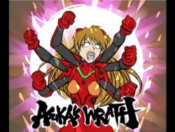 Rule 34 | 1girl, angry, artist request, asura&#039;s wrath, asura (asura&#039;s wrath), breasts, capcom, lowres, neon genesis evangelion, parody, plugsuit, red hair, solo, souryuu asuka langley, twintails