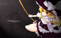 Rule 34 | 1girl, blonde hair, female focus, gradient background, hand on headwear, hat, highres, kirisame marisa, shingo (missing link), solo, touhou, wallpaper, witch, witch hat