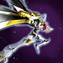 Rule 34 | claws, digimon, digimon (creature), highres, omegamon alter-s, sky, solo, star (sky), starry sky, sword, weapon