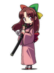 Rule 34 | 1girl, 95-tan, bow, brown eyes, brown hair, full body, hair bow, half updo, holding, holding sword, holding weapon, japanese clothes, katana, long hair, looking at viewer, os-tan, solo, standing, sword, weapon