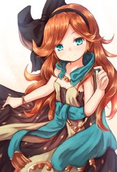 Rule 34 | 1girl, baram, bare arms, black hairband, bracelet, brown hair, commentary request, granblue fantasy, green eyes, hairband, jewelry, long hair, looking at viewer, sara (granblue fantasy), smile, solo