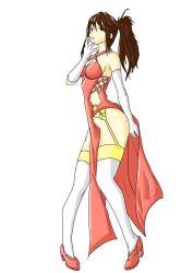 Rule 34 | 1girl, brown hair, dead or alive, dress, female focus, full body, high heels, lei fang, ponytail, red eyes, solo, standing, tecmo, thighhighs