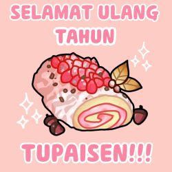 Rule 34 | acorn, ayunda risu, cake, commentary request, food, foodification, hololive, hololive indonesia, indonesian commentary, indonesian text, kureiji ollie (artist), leaf, no humans, objectification, pink background, solo, sparkle, swiss roll, translation request, virtual youtuber