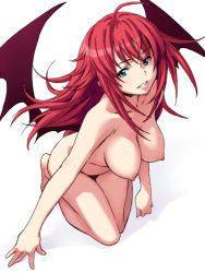 Rule 34 | 10s, 1girl, barefoot, blue eyes, breasts, high school dxd, large breasts, long hair, minato fumi, nipples, nude, red hair, rias gremory, smile, solo, wings