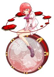 Rule 34 | 1girl, :d, alphes (style), blush, boots, dairi, drum, full body, half-closed eyes, highres, horikawa raiko, instrument, jacket, legs, looking at viewer, necktie, open mouth, parody, pink hair, purple necktie, red eyes, short hair, skirt, smile, solo, style parody, tachi-e, touhou, transparent background, v arms