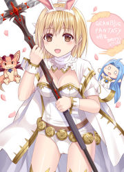 Rule 34 | 1girl, :d, animal, animal ears, bad id, bad pixiv id, blonde hair, blue hair, blush, brown eyes, character doll, commentary request, copyright name, djeeta (granblue fantasy), dragon, fake animal ears, gold trim, granblue fantasy, hair between eyes, hairband, holding, holding weapon, jacket, leotard, long hair, lyria (granblue fantasy), open mouth, rabbit ears, short sleeves, smile, solo, strapless, strapless leotard, thighhighs, translation request, tukino neru, vyrn (granblue fantasy), weapon, white hairband, white jacket, white leotard, wrist cuffs