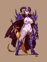 Rule 34 | 1girl, armor, asymmetrical footwear, asymmetrical legwear, black sclera, blazbaros, boots, breasts, cape, chainsword, chaos (warhammer), colored sclera, commission, daemonette, daemonhost, erection, fishnet thighhighs, fishnets, fulgrim, full body, gauntlets, gem, gold trim, high heel boots, high heels, highres, holding, holding sword, holding weapon, horn ornament, horn ring, horns, jewelry, large breasts, medium breasts, mismatched footwear, mismatched legwear, navel, nipple piercing, nipples, pale skin, pauldrons, penis sheath, piercing, pointy ears, pussy, red eyes, shoulder armor, simple background, solo, spiked tail, spikes, standing, sword, tail, thick thighs, thigh boots, thighhighs, thighs, uncensored, warhammer 40k, weapon, white hair, wide hips