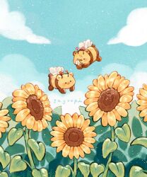 Rule 34 | animal focus, bee, bug, cloud, cloudy sky, day, flower, insect, no humans, original, outdoors, sayuupi, sky, sparkle, sunflower