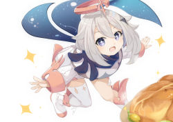 Rule 34 | + +, 1girl, :d, black scarf, blue eyes, blush, boots, bright pupils, chicken (food), commentary request, constellation, dress, drooling, fairy, floating, food, full body, genshin impact, hair between eyes, hair ornament, halo, leaning forward, long sleeves, looking at viewer, miri (ago550421), mouth drool, open mouth, outstretched arms, paimon (genshin impact), scarf, shadow, short hair, sidelocks, simple background, single thighhigh, smile, solo, sparkle, steam, thighhighs, thighhighs under boots, white background, white dress, white footwear, white hair, white thighhighs