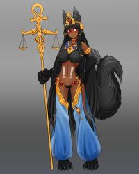 Rule 34 | 1girl, animal ears, animal hands, anubis (monster girl encyclopedia), bad id, bad pixiv id, balance scale, blush, clothing cutout, crotch cutout, dark-skinned female, dark skin, gold, gradient background, harem outfit, harem pants, highres, hime cut, jewelry, less, long hair, monster girl, monster girl encyclopedia, monster girl saga, pants, red eyes, revealing clothes, saga, shoshanah, solo, tail, tail raised, very long hair, weighing scale