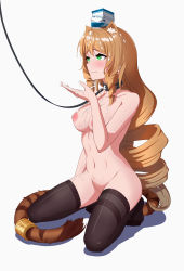 Rule 34 | 1girl, absurdres, animal collar, animal ear fluff, animal ears, arknights, black thighhighs, blonde hair, blush, breasts, closed mouth, collar, collarbone, cum, cum on body, cum on breasts, cum on hair, cum on hands, cum on upper body, drill hair, feet, highres, large breasts, leash, long hair, looking to the side, milk carton, navel, neko danna, nipples, nude, seiza, shadow, simple background, sitting, solo, suggestive fluid, swire (arknights), tail, thighhighs, tiger ears, tiger girl, tiger tail, white background