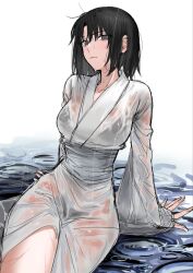 1girl black_hair egomeshi highres japanese_clothes kara_no_kyoukai ryougi_shiki wet wet_clothes