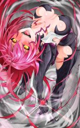 Rule 34 | ahoge, amaha masane, black sclera, breasts, candy, colored sclera, commentary request, commission, date a live, facial mark, fan-made crossover, food, high heels, highres, itsuka kotori, large breasts, lollipop, long hair, looking at viewer, navel piercing, piercing, red hair, shin (ultramarine430), skeb commission, solo, squatting, tongue, tongue out, tongue piercing, very long hair, witchblade, witchblade-form