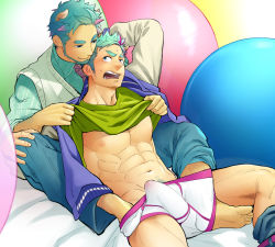 Rule 34 | 2boys, abs, bara, blush, bulge, erection, erection under clothes, horns, itto (mentaiko), male focus, monsters inc., multicolored hair, multiple boys, muscular, pectorals, tagme, underwear, undressing, yaoi