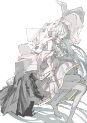 Rule 34 | 1girl, absurdres, blunt bangs, closed mouth, dress, hair ornament, highres, long hair, looking at viewer, nico-tine, pale skin, simple background, skinny, sleeveless, solo, somunia, somunia room, torn clothes, very long hair, virtual youtuber, white background, white hair
