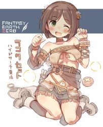 Rule 34 | 10s, 1girl, 7010, ;d, bag, bare shoulders, bell, belt, blush, boots, bread, breasts, brown hair, covered erect nipples, detached sleeves, fang, fantasy earth zero, food, full body, green eyes, hair bell, hair ornament, hairband, idolmaster, idolmaster cinderella girls, jingle bell, looking at viewer, maekawa miku, navel, nipples, no bra, one eye closed, open mouth, panties, pouch, satchel, see-through, short hair, simple background, skirt, small breasts, smile, solo, underboob, underwear, white background, white panties