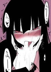 Rule 34 | 1girl, black hair, blush, female protagonist (houkago play), finger in own mouth, houkago play, mae (nahabaru), pink eyes, portrait, saliva, slit pupils, solo