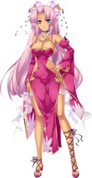 Rule 34 | 1girl, absurdres, bare shoulders, blue eyes, breasts, cleavage, cleavage cutout, clothing cutout, dark skin, dark-skinned female, detached sleeves, dress, full body, game cg, hair ornament, hand on own hip, highres, hikage eiji, jewelry, koihime musou, long hair, looking at viewer, nail polish, necklace, official art, pelvic curtain, pink hair, ponytail, revealing clothes, shin koihime musou, shoes, side slit, smile, solo, sonsaku, transparent background, very long hair, white background