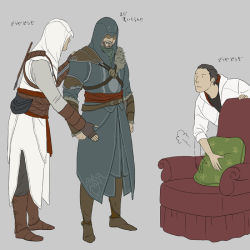 Rule 34 | 3boys, altair ibn la-ahad, assassin&#039;s creed, assassin&#039;s creed: revelations, assassin&#039;s creed (series), assassin&#039;s creed ii, chair, desmond miles, ezio auditore da firenze, gb (doubleleaf), gloves, hood, hoodie, male focus, multiple boys, time paradox, translation request, vambraces