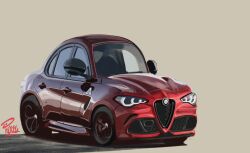 Rule 34 | alfa romeo, alfa romeo giulia, alfa romeo giulia quadrifoglio, artist name, brown background, car, commentary, deformed, english commentary, highres, motor vehicle, no humans, original, shadow, vehicle focus, will pierce