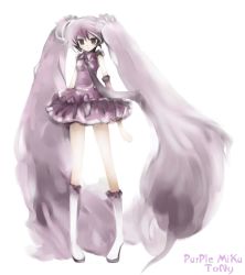 Rule 34 | alternate color, boots, full body, hatsune miku, long hair, necktie, purple eyes, purple hair, simple background, skirt, solo, twintails, very long hair, vocaloid