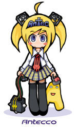 Rule 34 | ahoge, antec, antecco, blonde hair, blue eyes, computer fan, mascot, necktie, solo, thighhighs, twintails