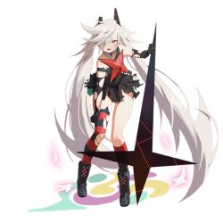 Rule 34 | 1girl, animal ear legwear, asymmetrical legwear, black cat (weapon), black dress, black footwear, black gloves, blush, boots, breasts, cat ear legwear, damaged, djmax, djmax respect, dress, elbow gloves, energy weapon, eyepatch, fail (djmax), full body, girls&#039; frontline, gloves, hair between eyes, hair ornament, hair over one eye, headgear, holding, holding weapon, leaning forward, long hair, looking at viewer, messy hair, official art, open mouth, sidelocks, single thighhigh, skindentation, solo, star (symbol), striped clothes, striped thighhighs, tearing up, thighhighs, torn clothes, transparent background, twintails, uneven legwear, very long hair, waterkuma, weapon, white hair