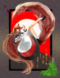 Rule 34 | 1girl, absurdly long hair, animal ears, artist request, brooch, brown hair, dress, fingernails, full body, highres, imaizumi kagerou, jewelry, large tail, layered dress, leg up, long fingernails, long hair, mary janes, open mouth, red eyes, shawl, shoes, solo, tail, touhou, traditional media, translation request, very long hair, wolf ears, wolf tail