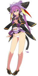 Rule 34 | 1girl, blue eyes, blush, cat tail, chinese clothes, earrings, flat chest, hair ornament, jewelry, legs, long hair, panties, purple hair, sangokushi taisen, shoes, shoohee, solo, tail, touhaku, twintails, underwear