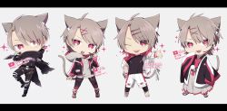 Rule 34 | + +, 1boy, :o, absurdres, animal ear fluff, animal ears, apex legends, black bodysuit, black jacket, black pants, bodysuit, brown hair, cat boy, cat ears, character name, chibi, cosplay, eyebrows hidden by hair, grey background, grey hair, grey hoodie, highres, holding, holding knife, hood, hoodie, jacket, japanese clothes, kimono, knife, kunai, letterboxed, male focus, multiple views, one eye closed, open mouth, original, pants, red eyes, red hair, shirasu uni, shoes, sneakers, sparkle, v-shaped eyebrows, weapon, wraith&#039;s kunai, wraith (apex legends), wraith (apex legends) (cosplay), yufuna