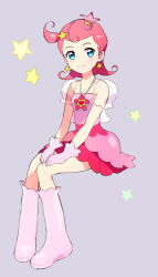 Rule 34 | 1girl, comet (comet-san), cosmic baton girl comet-san, crown, dohae (goodtiminganima), grey background, pink hair, pink skirt, skirt, star (symbol)