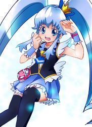 Rule 34 | 10s, 1girl, absurdres, bad id, bad pixiv id, black thighhighs, blue eyes, blue hair, blue skirt, brooch, crown, cure princess, earrings, happinesscharge precure!, heart, heart brooch, highres, jewelry, long hair, magical girl, matching hair/eyes, mini crown, precure, sharumon, shirayuki hime, sidelocks, skirt, smile, solo, thighhighs, twintails, white background, wrist cuffs