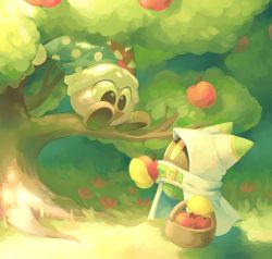 Rule 34 | apple, apple tree, cape, flower, food, fruit, gloves, grass, hat, jester cap, kirby (series), magolor, marx (kirby), nintendo, rayman limbs, shoes, stardust-dreamii, tree, white cape, white hood, yellow gloves