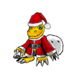 Rule 34 | belt, claws, digimon, digimon (creature), green eyes, santaagumon, simple background, solo, white background