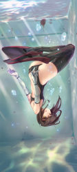 Rule 34 | 10s, 1girl, absurdres, air bubble, armadillo-tokage, ass, bad id, bad pixiv id, black thighhighs, breath, brown eyes, brown hair, bubble, blowing bubbles, cameltoe, competition swimsuit, diving, elbow gloves, flat chest, flippers, freediving, gloves, headgear, highres, holding breath, kantai collection, one-piece swimsuit, pool, short hair, solo, swimming, swimsuit, taihou (kancolle), thighhighs, underwater, underwear, upside-down, water, white gloves