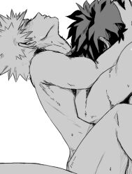 adam&#039;s_apple anal bakugou_katsuki blush boku_no_hero_academia closed_eyes commentary completely_nude english_commentary fishseven hand_on_another&#039;s_head head_back male_focus male_penetrated midoriya_izuku multiple_scars nude parted_lips profile scar scar_on_arm sex short_hair simple_background small_sweatdrop spiked_hair sweat toned toned_male white_background yaoi