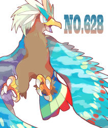 Rule 34 | akadako, alternate color, animal focus, blue eyes, braviary, claws, creatures (company), feathered wings, game freak, gen 5 pokemon, highres, looking to the side, nintendo, no humans, one-hour drawing challenge, open mouth, pokedex number, pokemon, pokemon (creature), shiny pokemon, simple background, solo, tongue, white background, wings